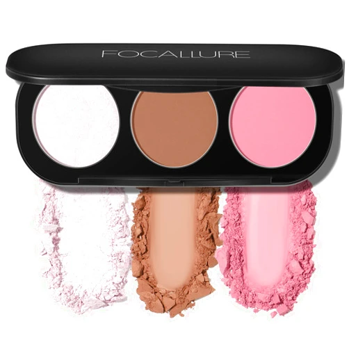 FOCALLURE Blush and Highlighter Palette,3 in 1 Contour Palette,Cruelty-Free Matte Bronzer Powder,Shimmer Illuminator Highlighters for a Glowing Look,#06