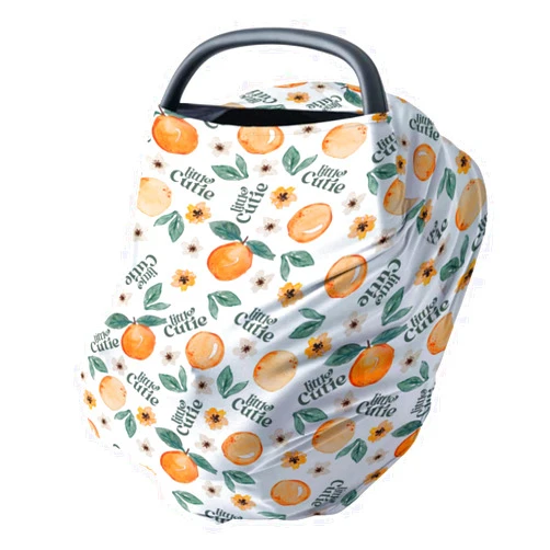 HawSkgFub Orange Fruit 5-in-1 Car Seat Cover for Baby Girl Gift, Little Cutie Flower Privacy Breastfeeding Nursing Cover, Newborn Infant Multi-use Carseat Canopy Carrier