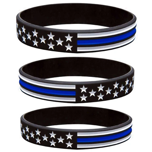 Sainstone Thin Blue Line American Flag Police Bracelet - Blue Lives Matter Silicone Rubber Wristband Band Set - Support Law Enforcement for Policeman's Prayer Gifts for Police Officers Cops