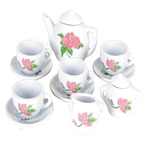 ArtCreativity Rose Flower Ceramic Doll Tea Set - 13 Pieces - Includes Cups and Plates - Pretend Tea Party - Fun Doll Dramatic Play Tool - Perfect Play Prize for Little Girls Ages 8+