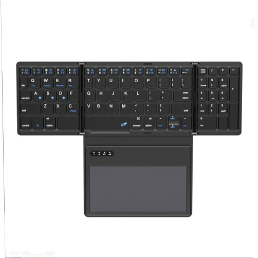 OJelay Portable Pocket-Sized Foldable Keyboard with Large Touchpad and Number Pad - Mini Keyboard for Android, Windows, PC, Tablet - Rechargeable Battery