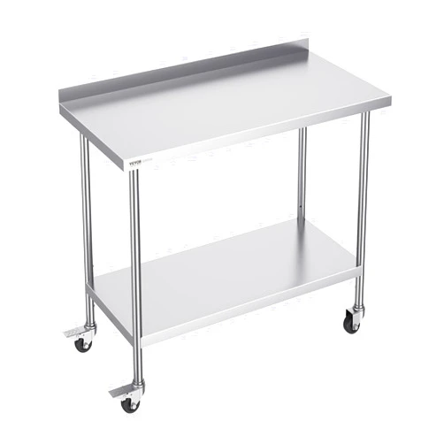VEVOR 24 x 48 x 40 Inch Stainless Steel Work Table, Commercial Food Prep Worktable with Casters, Heavy Duty Prep Worktable, Metal Work Table with Adjustable Height for Restaurant, Home and Hotel
