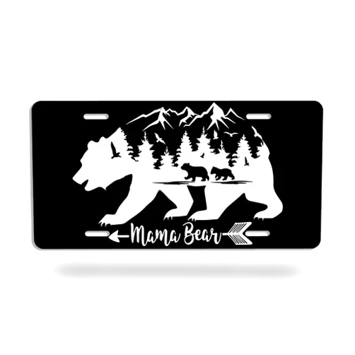 ZTHLL Mama Bear License Plates,Mountain Decorative Car Front License Plate Metal Car Plate,Vanity Tag,Aluminum Noverlty License Plate for Men/Women/Boy/Girls Car 6×12 Inch