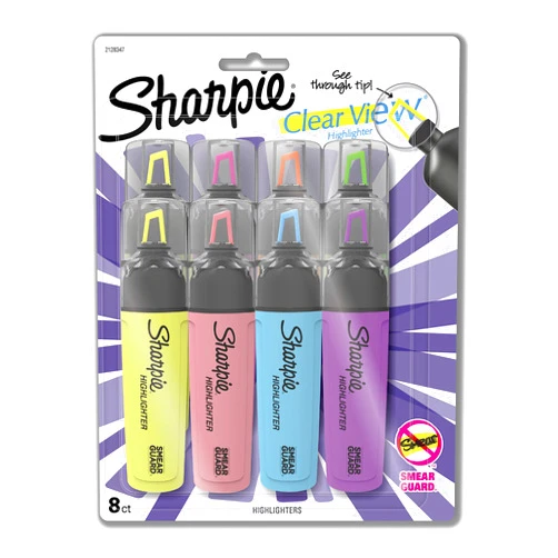 SHARPIE Highlighter, Clear View Highlighter with See-Through Chisel Tip, Tank Highlighter, Assorted, 8 Count