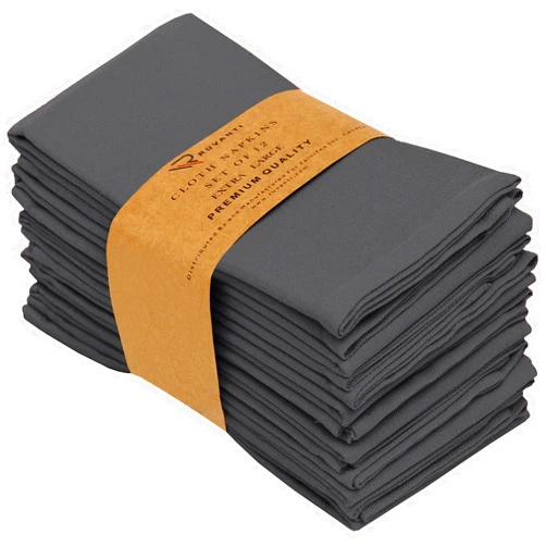 Ruvanti Cloth Napkins Set of 12, 18x18 Inches Napkins Cloth Washable, Soft, Durable, Absorbent, Cotton Blend. Table Dinner Napkins Cloth for Hotel, Lunch, Restaurant, Weddings, Parties - Dark Grey