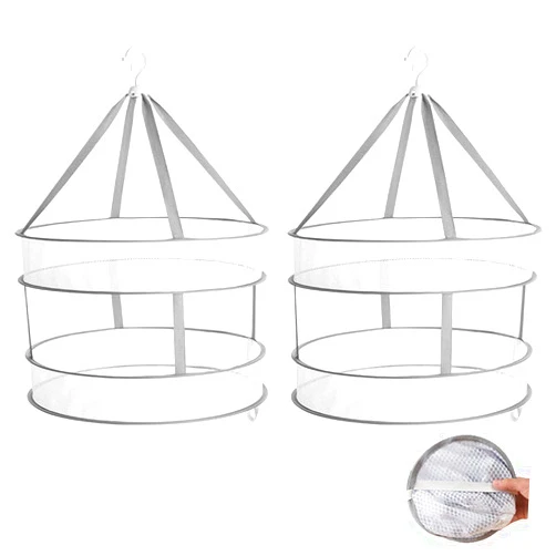 LUNXIFS 2-Tier Folded Mesh Clothes Hanging Dryer Sweater Drying Rack 24 Inch (Set of 2), Grey