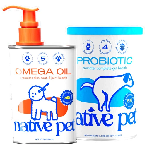 Native Pet Omega Oil for Dogs (8 oz.) & Probiotic for Dogs (4.1 oz.)