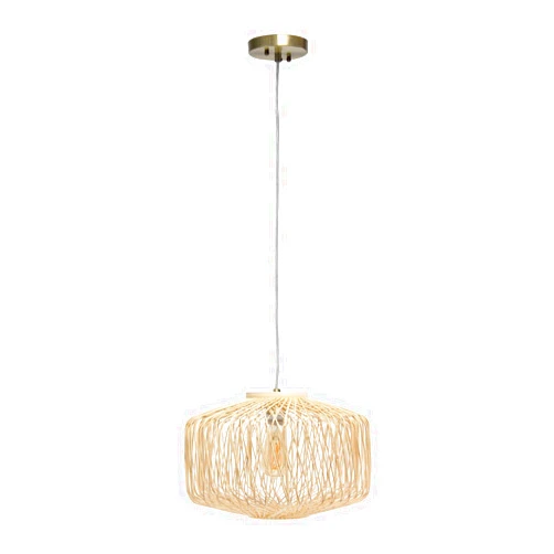 Elegant Designs PT1009-NAT Coastal Rattan Wicker Rigid Shape Round Hanging Ceiling Pendant Light Chandelier, Natural