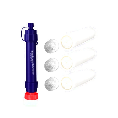 Membrane Solutions WS02 Water Filter Straw, Detachable 4-Stage 0.1-Micron Portable Water Filter Camping, 5,000L Water Purifier Survival Gear and Equipment for Hiking Camping Travel and Emergency (1 Pack + 3 Filters)