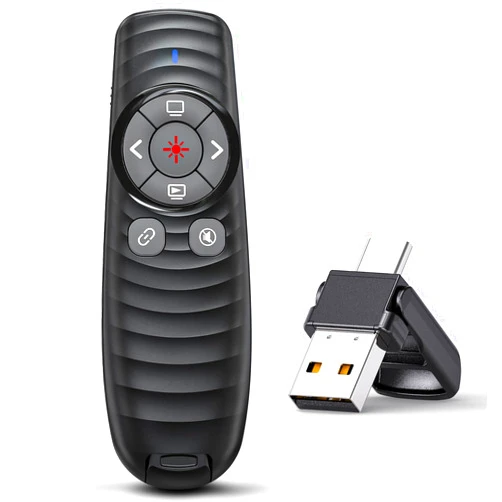 Kammkonb Presentation Clicker Wireless Presenter Remote Clicker for 2-IN-1 USB Type C Powerpoint Clicker with Laser Pointer, RF 2.4GHz USB C Presentation Pointer PPT Slide Advancer for Mac/Google Slide/Keynote