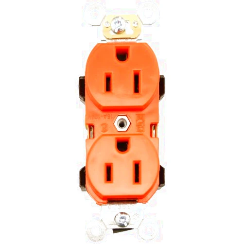 Leviton 5252-R 15 Amp, 125 Volt, Industrial Series Heavy Duty Specification Grade, Duplex Receptacle, Straight Blade, Self Grounding, Red
