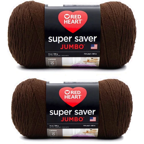 Red Heart Super Saver Jumbo Coffee Yarn - 2 Pack of 396g/14oz - Acrylic - 4 Medium (Worsted) - 744 Yards - Knitting/Crochet, Cofee