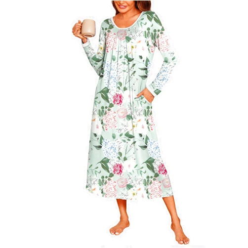 Ekouaer Long Nightgowns for Women Long Sleeve Sleepshirts Loungewear Casual Sleepwear Loose Sleep Dress with Pockets