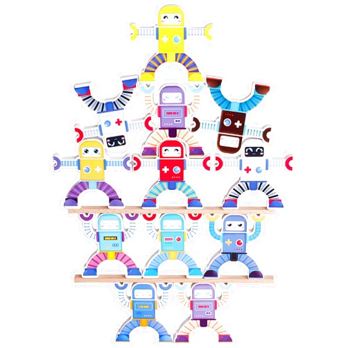 CHIYR Wooden Robots Stacking Balancing Block Puzzle Game Building Toy Educational STEM Montessori for Preschool Kids Toddlers Sorting Skill Developing Intelligence Play Kits