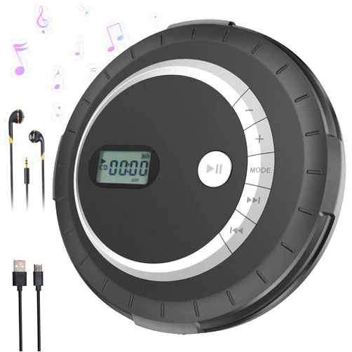 Rugort CD Player Portable with Bluetooth - CD Player for Car with Anti-Skip Protection, Walkman CD Player with Speaker for Home, Small CD Player Headphone HiFi Stereo Sound