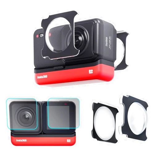IEago RC Sticky Lens Guards + Screen Protector for Insta360 ONE RS / Insta360 ONE R, 2 Set Twin Screen Protector Tempered Glass Film Lens Cover Accessories
