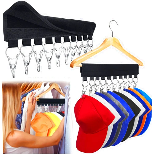 Rouceyxin Hat Organizer Holder for Baseball Caps, 2 Pack Hat Rack Hanger for Room Closet Display, Hat Storage with 10 Clips for Hang Ball Caps & Accessories, Fits All Hangers, Men Women Gift