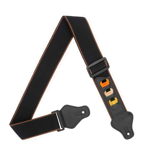 BestSounds Guitar Strap, 100% Soft Cotton Guitar Straps With 3 Pick Holders For Bass, Electric & Acoustic Guitar (Black)