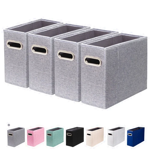 ComfortKeeper 4 Packs Letter Size File Organizer, File Folders Organizer, Fabric Storage Box, Collapsible Paper Organizer with Metal Handle, Smooth PVC Rails, Only Box (Gray)