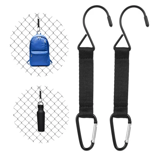 QfwdfcTrenz 2 Pieces Fence Hooks for Baseball Bag Multifunctional Hanging Hooks Metal Hook with Nylon Safety Buckles Water Bottle Backpack Hang Clips for Softball Football Bag Outdoor Sports