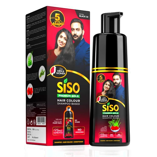 Siso Permanent Hair Color Shampoo Pump pack, Natural Black 180ml | No Skin Stain, No Ammonia, No Parabens