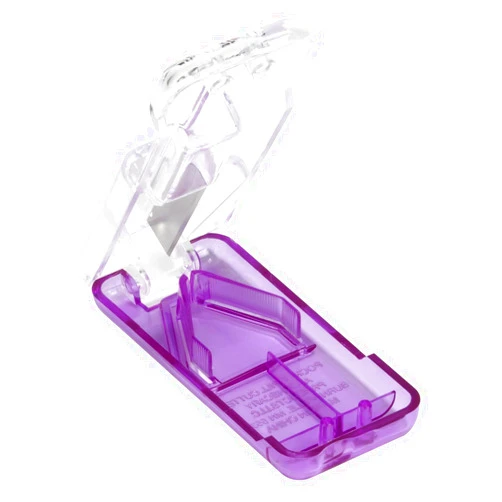 EZY DOSE Pill Cutter and Splitter with Dispenser, Safely Cuts Large, Small and Tiny Pills, Vitamins, Tablets in Half, Accurate and Easy Cutting, Stainless Steel Blade, Travel Sized, Purple, BPA Free
