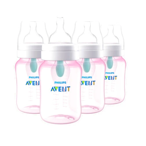 AVENT Philips Avent Anti-Colic Baby Bottle with AirFree Vent, 9oz, with Flow 2 Nipples, 1m+, 4pk, Pink, SCY703/14