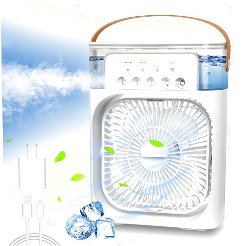 NTMY Portable Air Conditioner Fan, Mini Evaporative Air Cooler with 7 Colors LED Light, 1/2/3 H Timer, 3 Wind Speeds and 3 Spray Modes for Your Desk, Nightstand, or Coffee Table