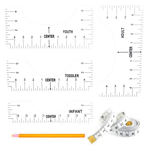 Ithadnam 6Pcs Tshirt Ruler Guide Alignment Tool to Center Vinyl Designs T-Shirt Crafts for Cricut Heat Press Adult Youth Toddler Infant (Transparent)