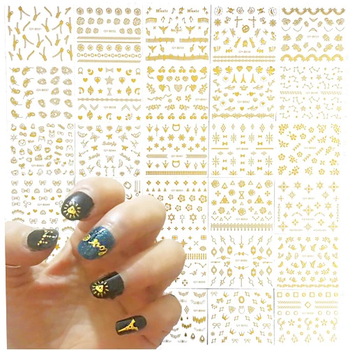 SONGJIE 30 Sheets Gold Nail Art Stickers Gold Flower Butterfly Diamonds Nail Stickers Star Line Self-Adhesive Nail Decals Acrylic Nails DIY Design Nail Supplies for Women and Girls