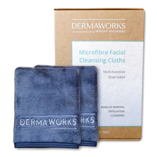 DERMAWORKS Face Towels - Microfiber Face Cloths for Washing Face - Reusable Makeup Remover Cloths - Face Wash Cloths for Your Face - Makeup Eraser Cloths Dual Action - 28cm x 28cm - Pack of 2