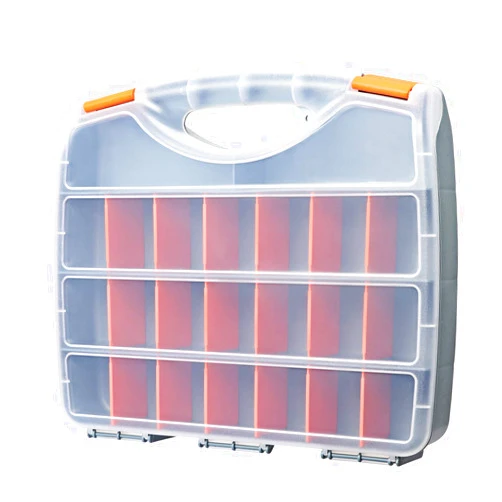 Makitoyo Hardware Storage Box Tools Organizer Container with Handle and Clear Lid, 21 Adjustable Compartments and 2 Fixed Sections,Perfect for Screws,Nuts, Bolts and Small Parts,15