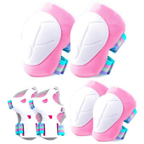 FIODAY Knee Pads for Kids Knee and Elbow Pads Wrist Guards Adjustable Protective Gear Set for Girls Boys Inline Skating Biking Skateboard Scooter Knee Pads,Pink,3-8 Years