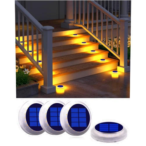 DetarZinLED Solar Deck Lights Outdoor Waterproof,4 Pack Solar Step Lights for Outside,Warm White Solar Stair Lights,Solar Dock Lights,Outdoor Lights Solar Powered for Pathway,Driveway,Dock,Ground,Flat