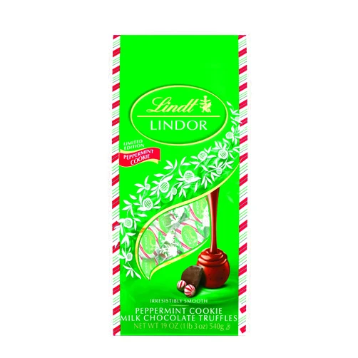 Lindt LINDOR Holiday Peppermint Cookie Milk Chocolate Truffles Bag, 19.0 oz. (2021)