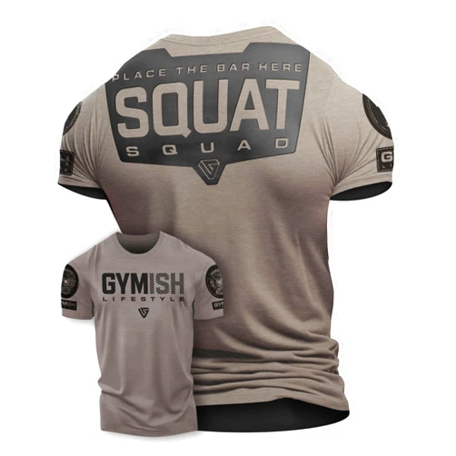 Gymish Lifestyle Squat Squad Rubber Back Protection Layer Gym Workout Shirt for Men
