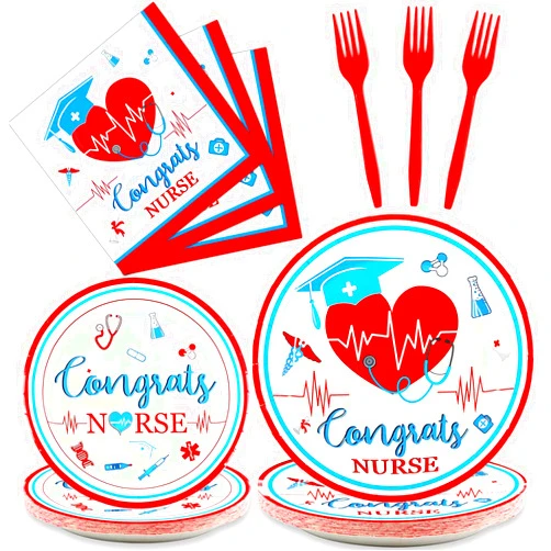 Gisgfim 96pcs Nurse Graduation Party Decorations,Doctor Nurse Medical Congrats Party Tableware Set 24 Guests Dinner Dessert Plates and Napkins for Doctors Day Nursing School Office Party Supplies (White)