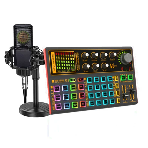 Sktome K300 Sound Effects Board Set, LED Light Voice Changer Sound Card with Multiple Sound Effects - Podcast Equipment Bundle for Live Streaming/Laptop Computer Vlog/Living Broadcast YouTube or TikTok
