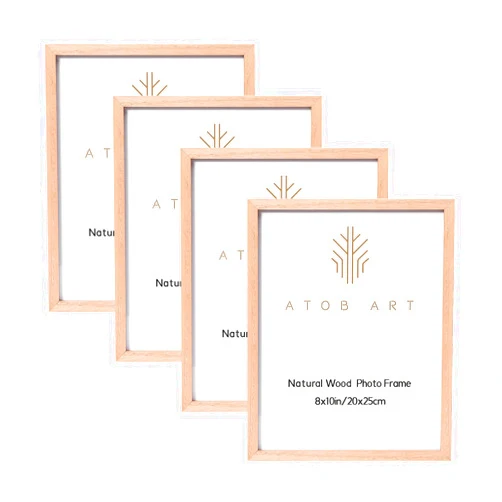ATOBART 8x10 Picture Frames 4 Pack, Made of Solid Wood Covered by Glass for Table Top Display and Wall Mounting Oak Photo Frames
