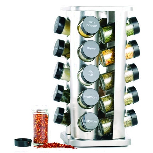 Orii 20 Jar Spice Rack with Spices Included - Revolving Tower Organizer for Kitchen Spices and Seasonings, Free Spice Refills for 5 Years (Stainless Steel)