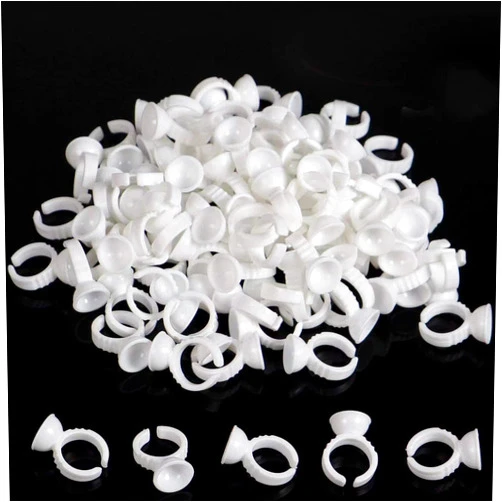 BTArtbox 300PCS Tattoo Rings Cups Disposable Glue Holder Plastic Tattoo Ink Pigment Ring Adhesive Makeup Rings Palette For Eyelash Extension Nail Art