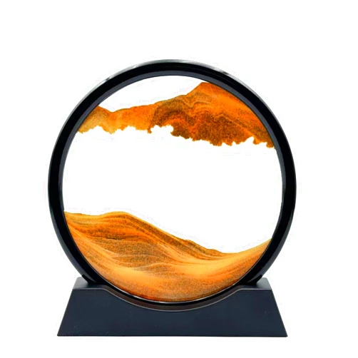 AzureLeap Moving Sand Art Liquid Motion, 3D Deep Sea Sandscape Color Quicksand Decor, Round Glass Moving Sand Art Picture Relaxing Desktop Home Office Work Decor (7 inch-Yellow)
