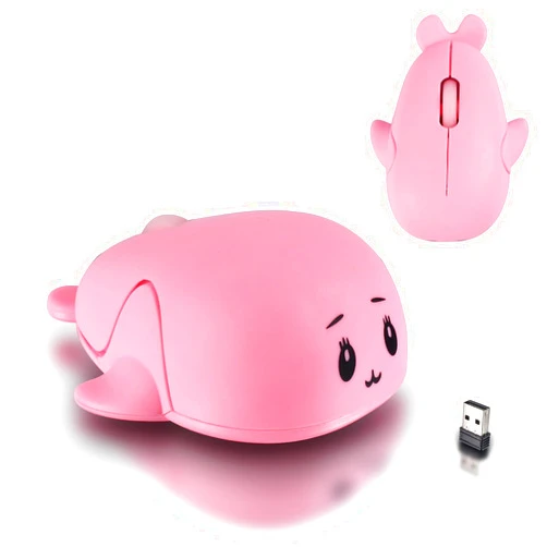 EALEK Cute Dolphin Shaped Wireless Mouse, 1600 DPI, 3 Button, for PC Laptop (Pink)