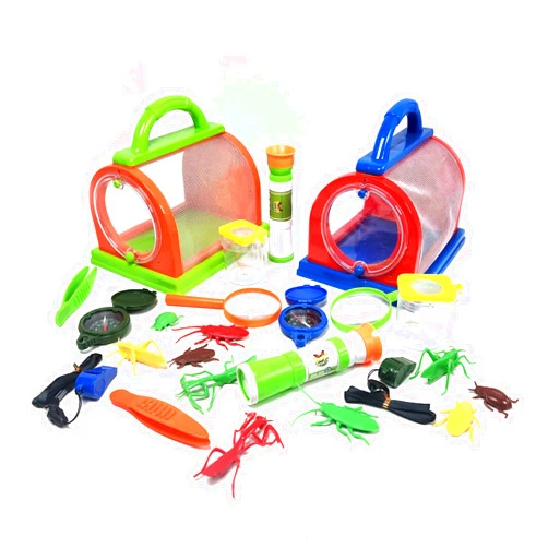 Gosu Toys Critter Cage Bug Catcher with Tools Set - Cage, Tweezers, Magnifying Glass, Compass, Whistle, Monocular, Magnifier Jar ((2 Pack))
