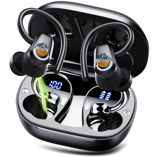Poounur Wireless Earbuds, Bluetooth 5.3 Headphones Sport, In Ear buds Wireless Earbuds Bluetooth, 50H Playtime Dual LED Display, Deep Bass Stereo Noise Cancelling Headphones, IP7 Waterproof Running Earphones