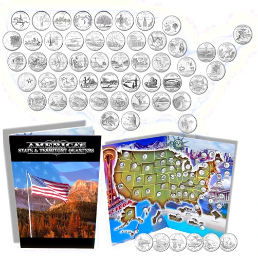 First Commemorative Mint Complete 50 Uncirculated State (99-08) Quarter Collection Set + 6 Territory Quarters from The US Territories Program in a Beautiful Folder Display Book (Complete Set)