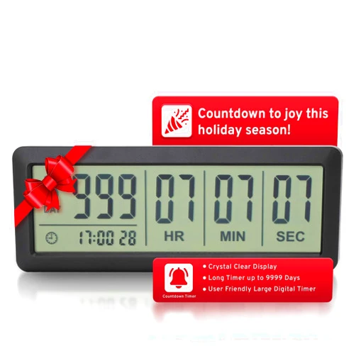 Countables Large LCD Digital Countdown Clock and Timer - Up to 999 Days - Countdown Timer, Retirement Clock, Count Down Clock for Retirement, Large Digital Timer for Events, Big Display Timer(Black)