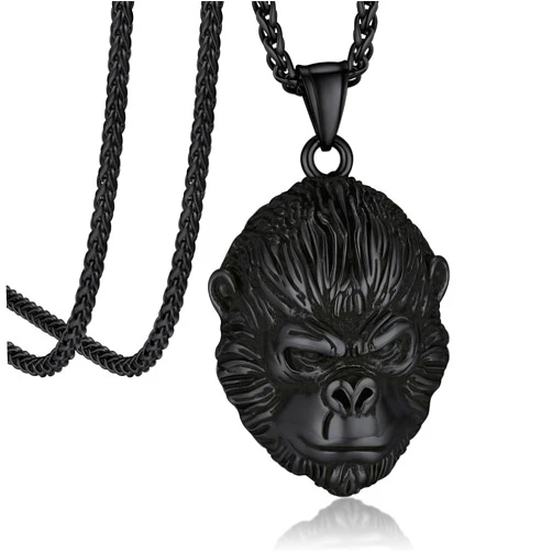 Bandmax Retro Style Animal Necklace for Men Women Stainless Steel/Black Animal Gorilla/Dragon/Crocodile/Dinosaur/Snake Pendants with 22