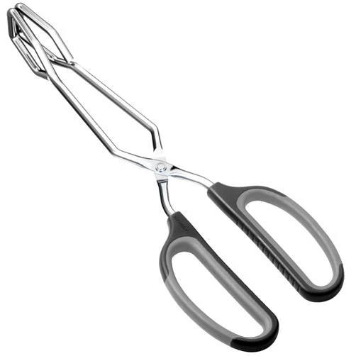 HINMAY Scissor Tongs 10-Inch Stainless Steel Scissor Style Tongs (Black Handle)