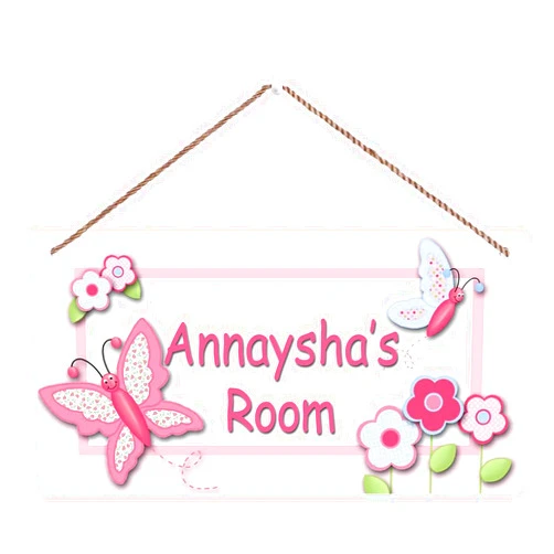DYXJZJ Custom Name Kids Bedroom，Butterflies and Flowers Theme，Personalized Girl Boy Cave For Girls Boys Room Door Decor，Toddler Baby Nursery Wood Art Wall Plaque Gift 5 * 10 Inch